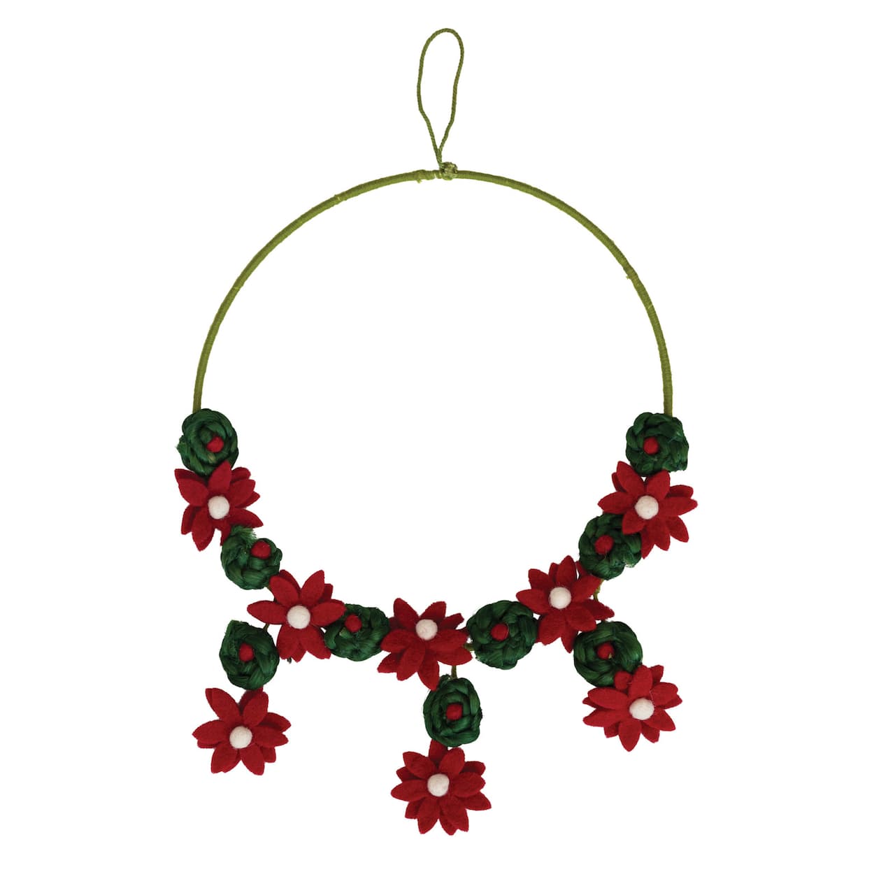 Hello Honey® 13.75" Red & Green Handmade Wool Felt Flower Wreath